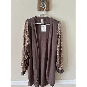 NWT 7th Roy Womens Size Small Brown Cardigan Sweater Sequins